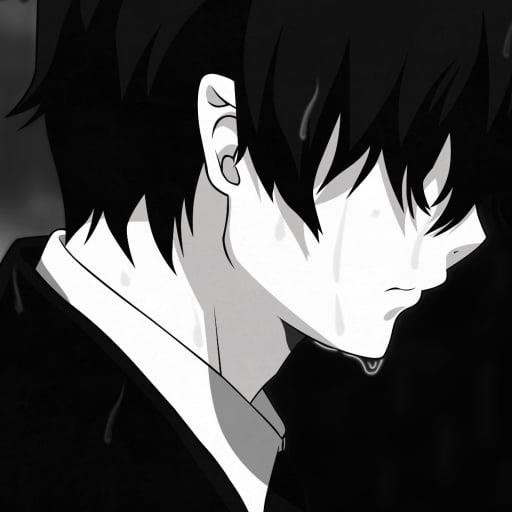 Hình ảnh của một chàng trai anime buồn.