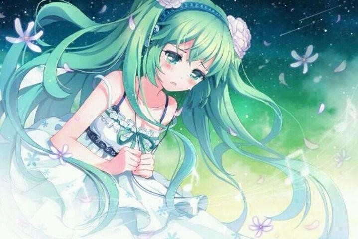 Hình ảnh về anime có mái tóc màu xanh lá cây.