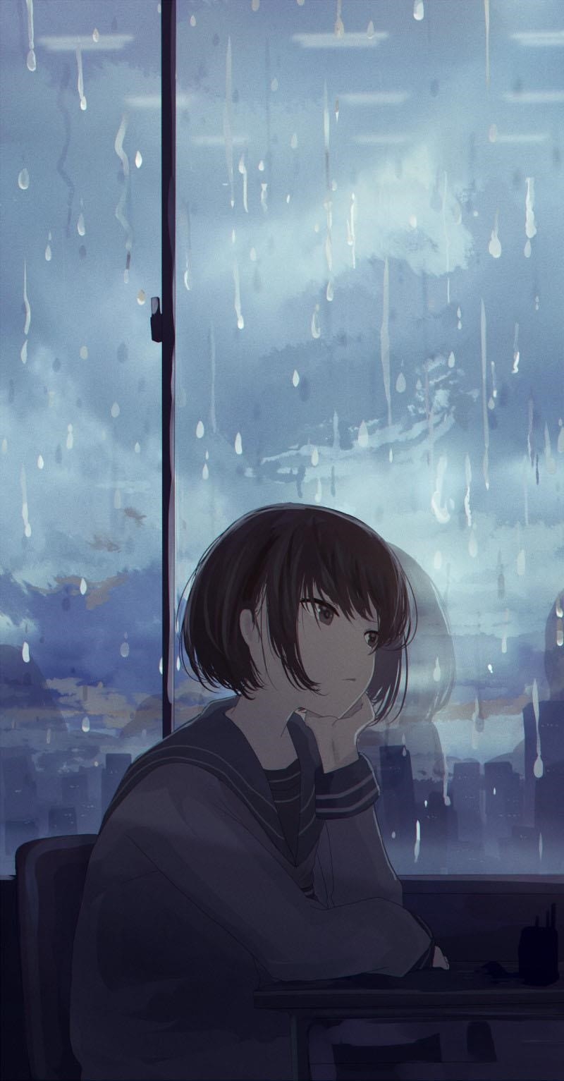 Hình ảnh manga cô đơn gần cửa sổ