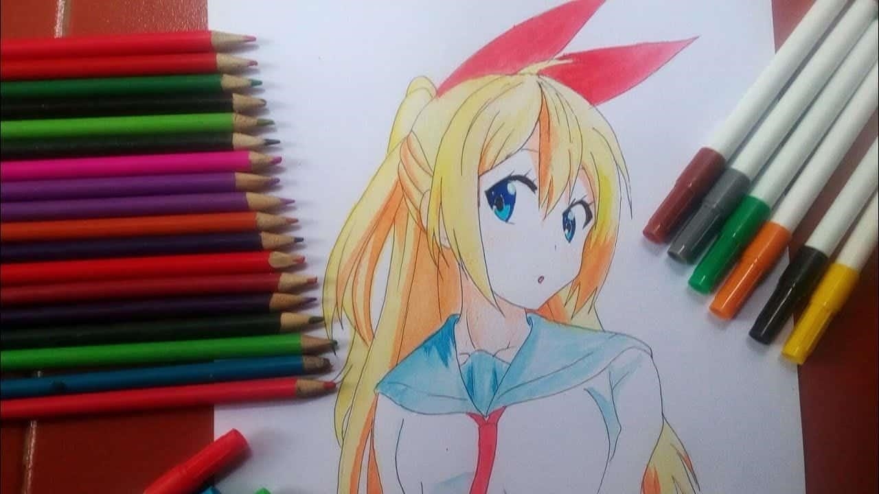 Hình ảnh cho Vẽ anime nữ đơn giản bằng bút màu.