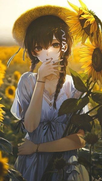 Hình nền Anime girl hoa Hướng Dương rất xinh đẹp