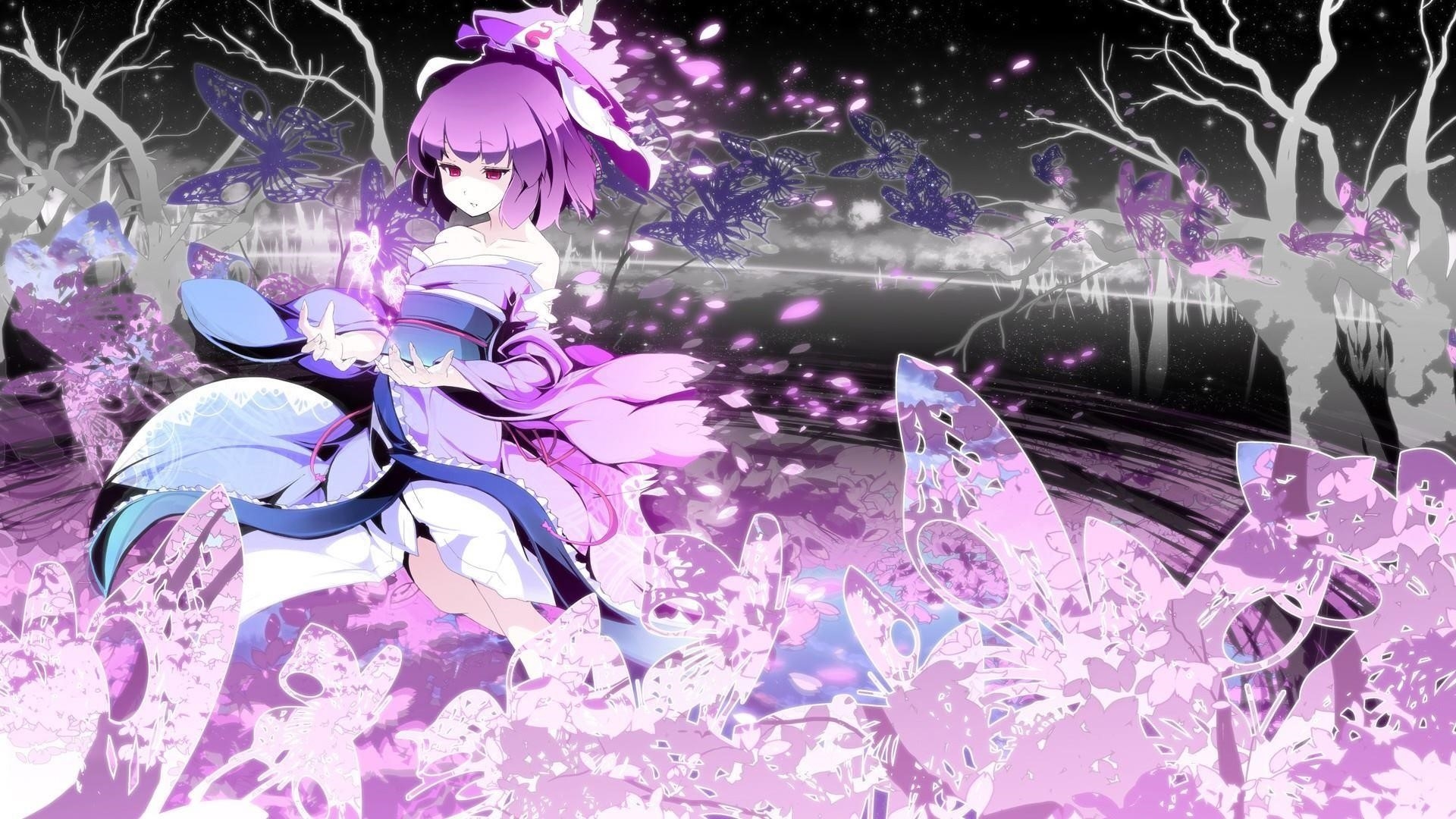 Hình ảnh của một bức tranh anime đáng yêu màu tím.