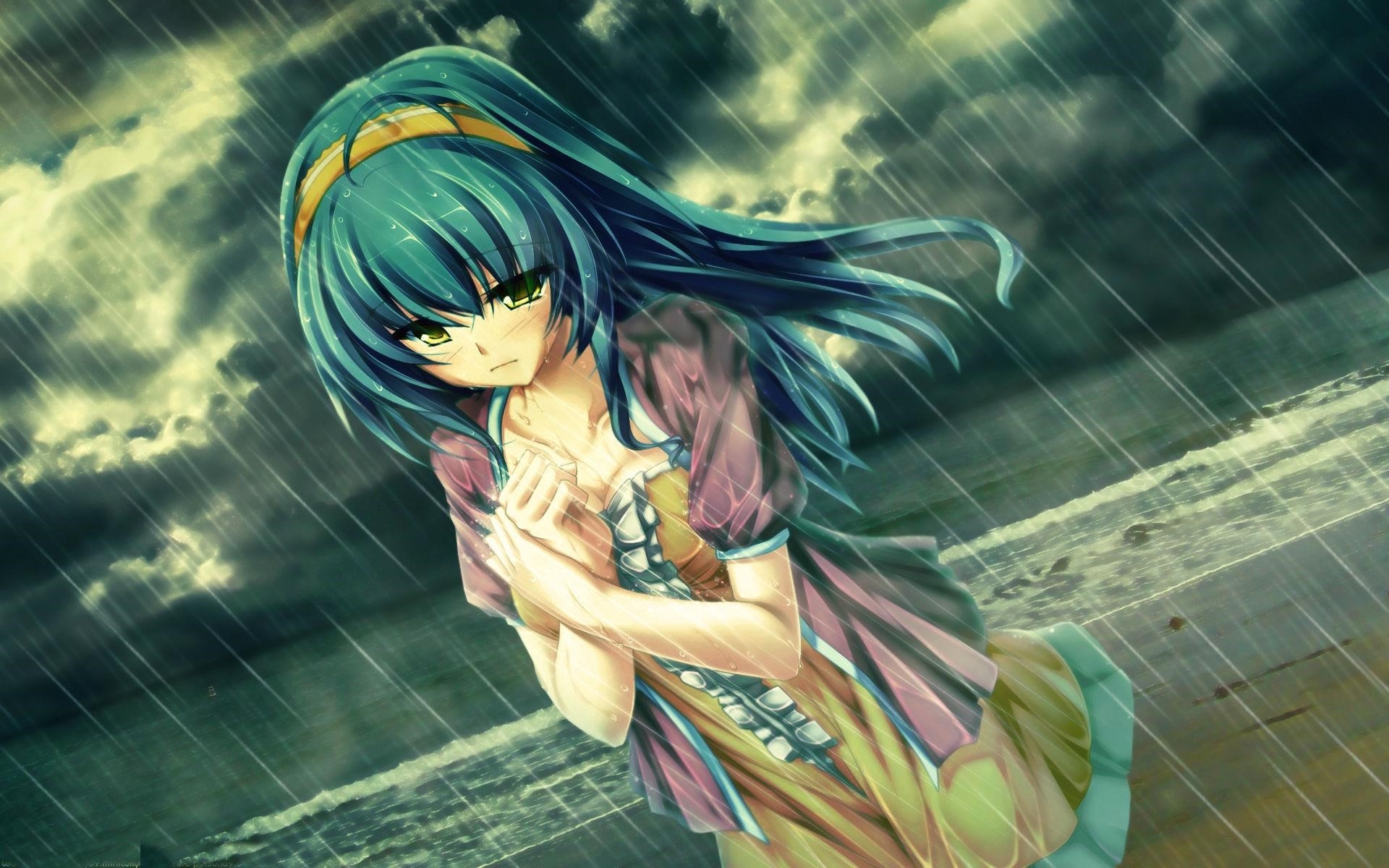 Hình ảnh anime cô đơn dưới cơn mưa