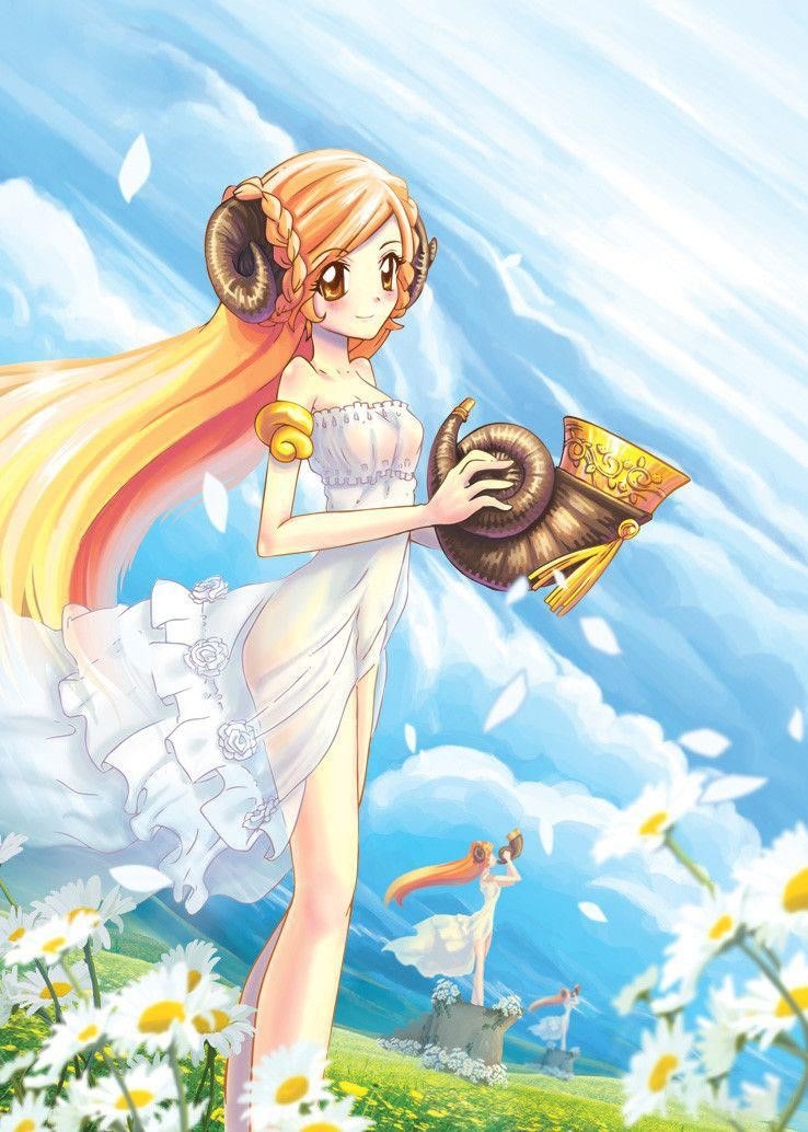 Bức hình của Cung Bạch Dương rất đẹp và đáng yêu với phong cách Anime.