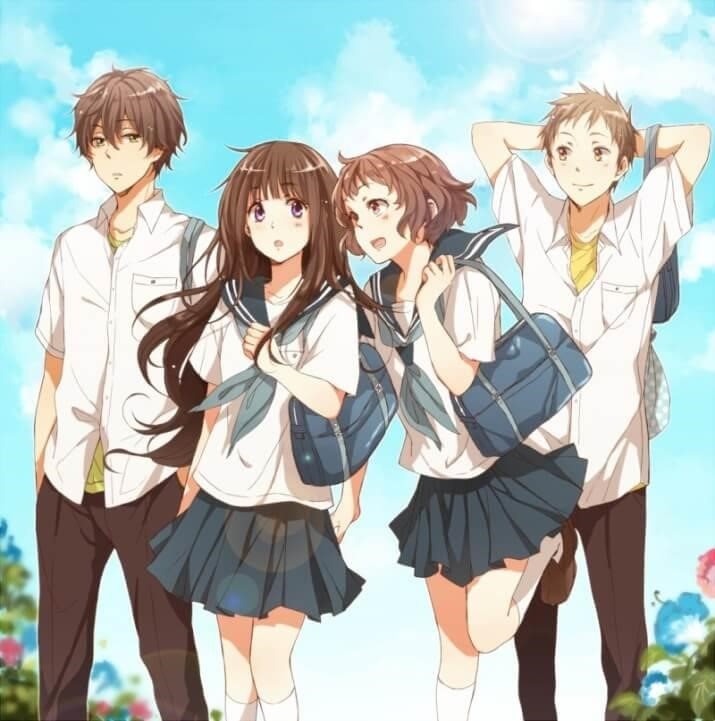 Hình anime đi học nhóm bạn cho thấy tinh thần học tập, sự đoàn kết và tình bạn trong cuộc sống học đường.