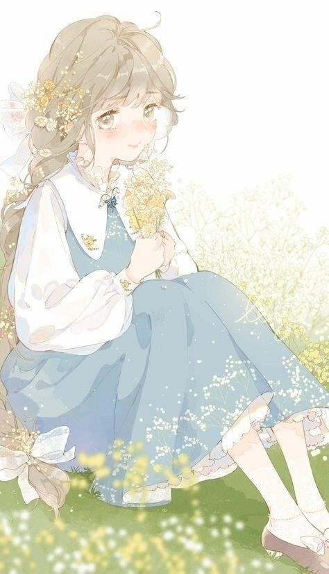 Hình ảnh cô gái nắm hoa anime xinh đẹp nhất.