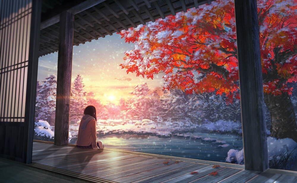 Hình ảnh anime cực chill mang đến cảm giác thư giãn và tĩnh lặng, với màu sắc tươi sáng và nét vẽ tinh tế, tạo nên một không gian ảo diệu và mê hoặc.