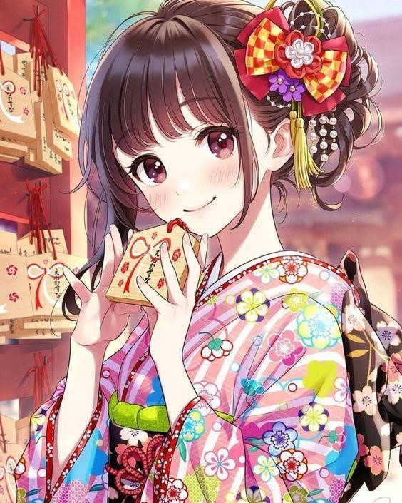 Hình ảnh cô gái anime đẹp mặc trang phục kimono.