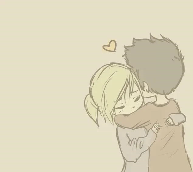 Cặp đôi anime ôm nhau âu yếm.