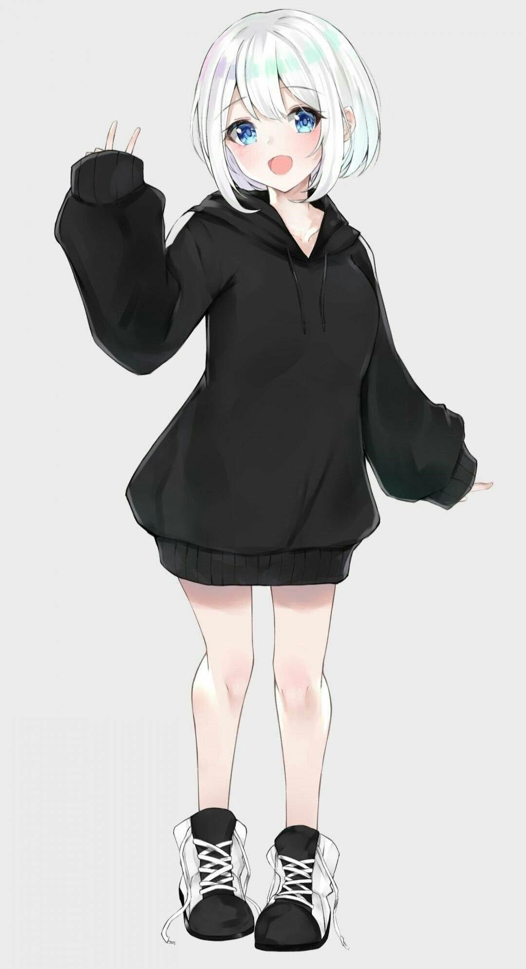 Hình Anime cô gái tóc ngắn đáng yêu và đáng yêu.