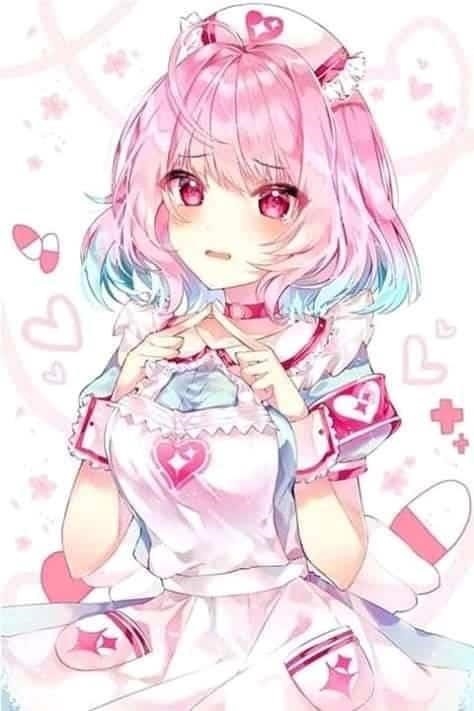Hình Anime tóc ngắn màu hồng vô cùng đáng yêu.