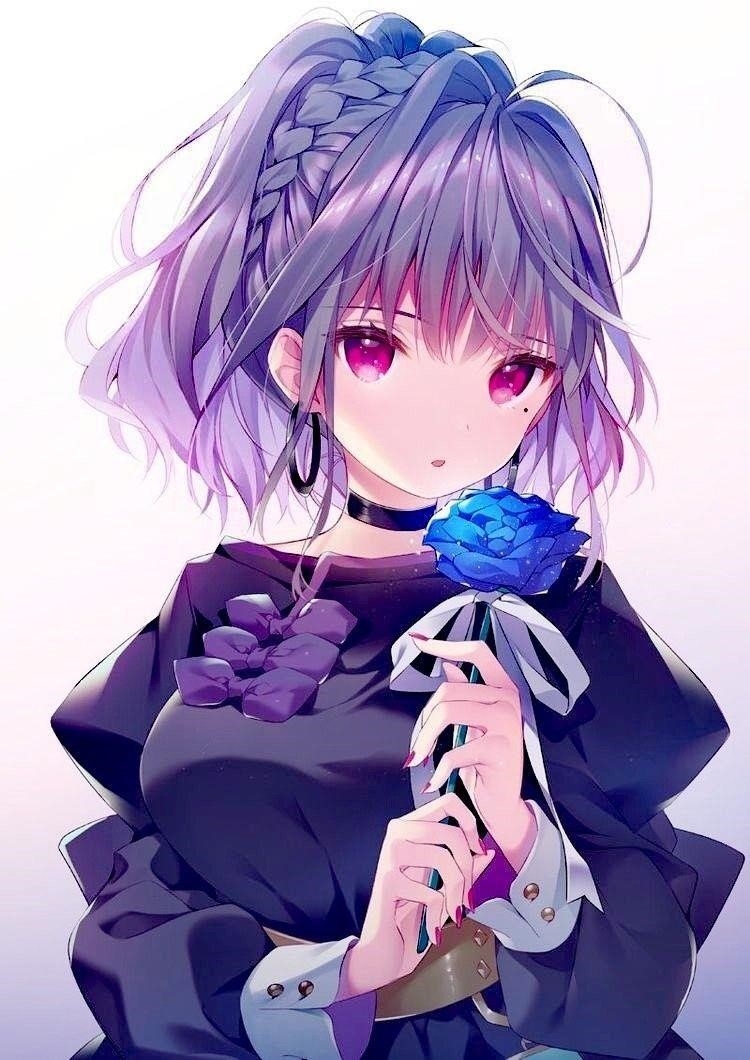 Hình Anime Nữ Phong Cách Cứng Rắn Tóc Ngắn nắm hoa