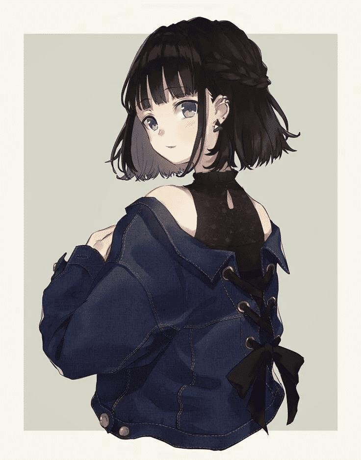 Hình Anime cô gái tóc đen ngắn xinh đẹp