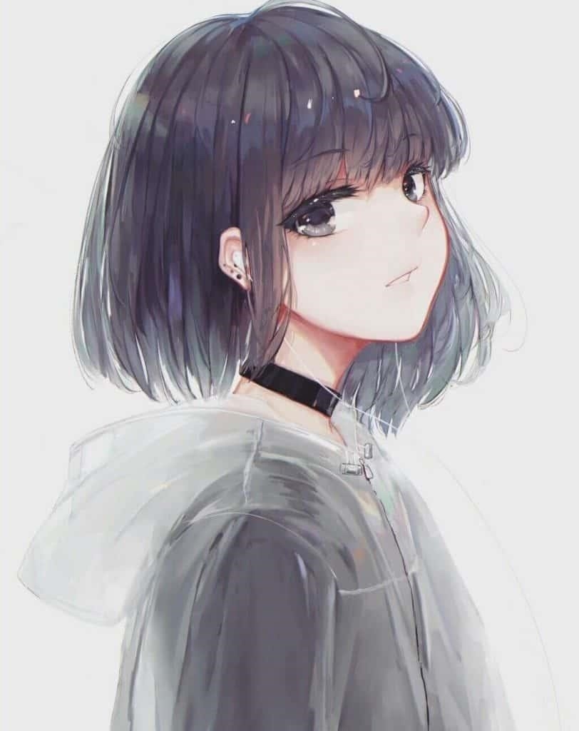 Hình Anime cô gái cá tính tóc ngắn kiểu phong cách.
