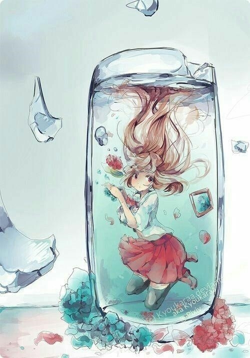Hình ảnh Anime trong chai rất dễ thương đáng yêu.