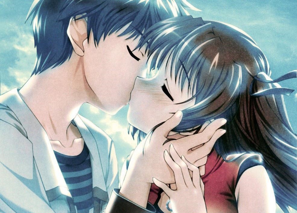 Hình ảnh anime tình tứ hôn nhau đầy cảm xúc.