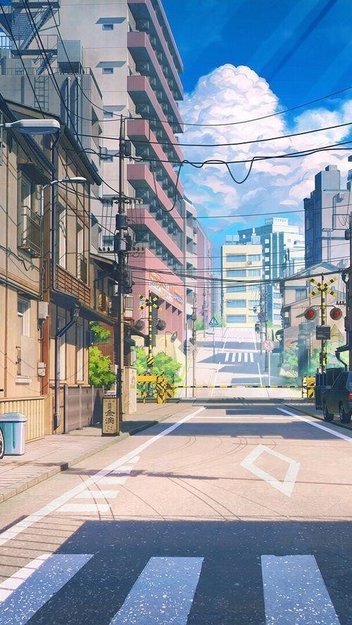 Hình ảnh cảnh đường phố anime lúc hoàng hôn rất tuyệt đẹp.