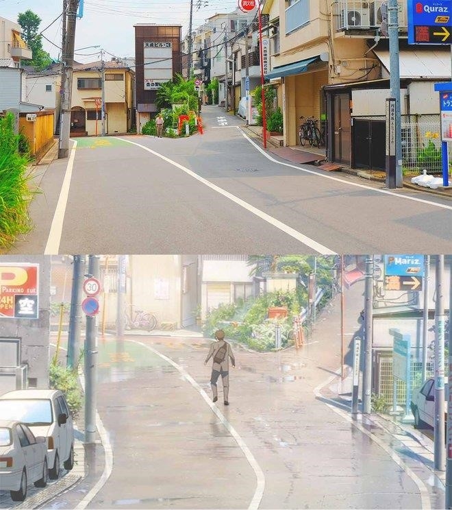 Cảnh phố anime Nhật Bản có vẻ như thực tế.