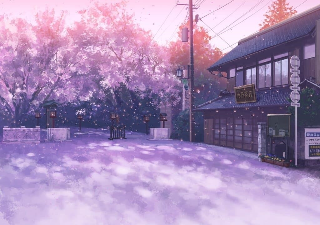 Phong cảnh Anime hoa đào rơi tuyệt đẹp và lãng mạn.