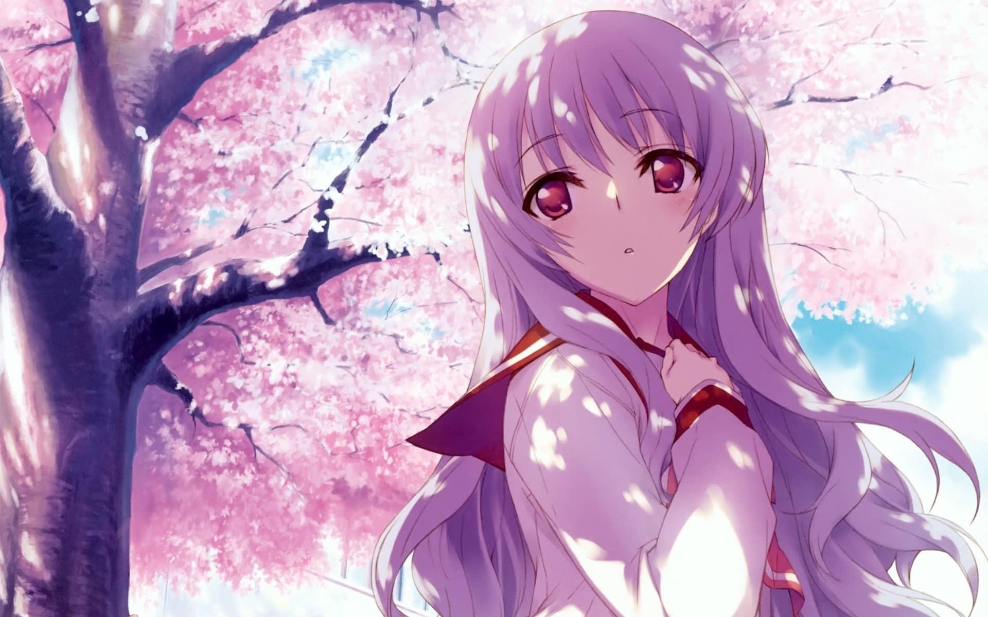 Anime cô gái dễ thương được vẽ thành hình hoa đào.