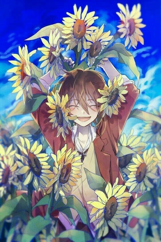 Hình ảnh manga hoa hướng dương đẹp, dễ thương.