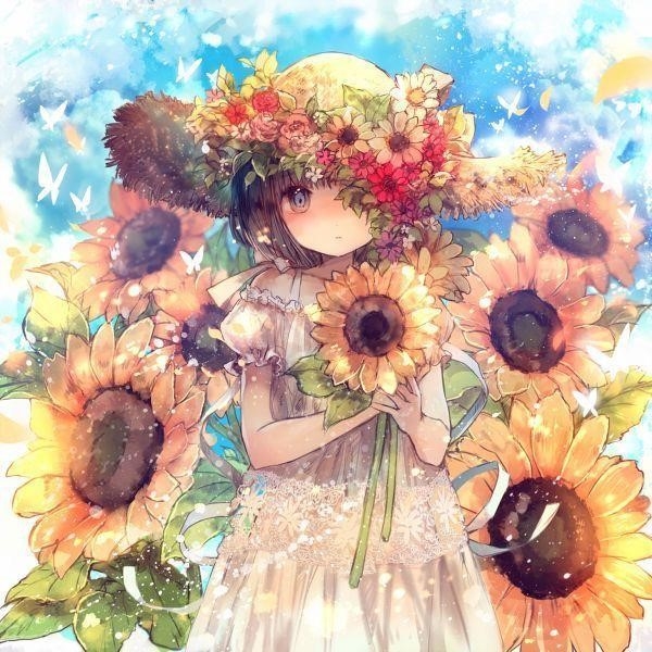 Ảnh Anime Đẹp Hoa hướng dương mang đến một khung cảnh tươi vui và lãng mạn, với những bông hoa hướng dương tươi sáng và rực rỡ.
