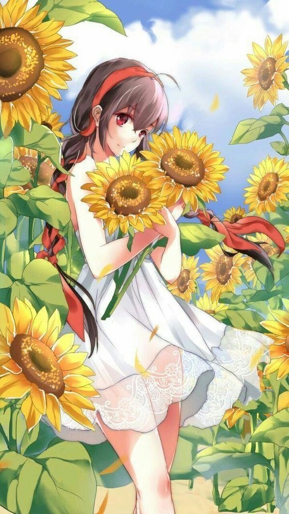 Bức tranh anime với hoa hướng dương đẹp nhất.