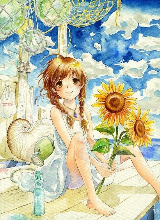 Hình ảnh manga đẹp tuyệt vời của hoa hướng dương.