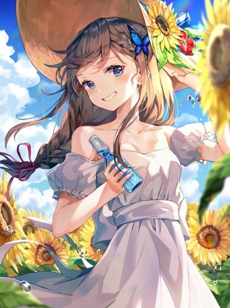 Hình ảnh anime chibi hoa hướng dương vô cùng đáng yêu.