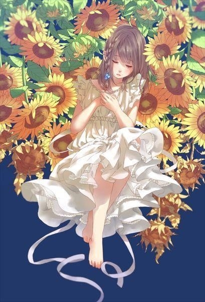 Bức tranh manga với hoa hướng dương rất đẹp