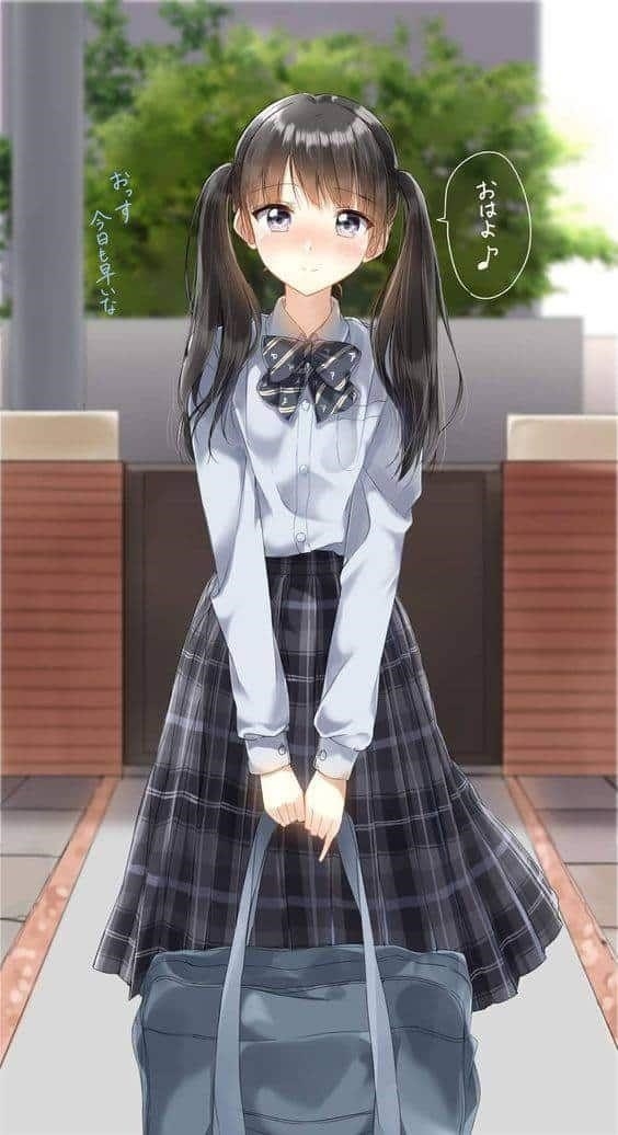 Hình ảnh của một nữ sinh anime dễ thương, nhút nhát.
