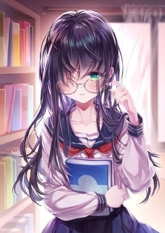 Hình ảnh của một cô gái học sinh anime rụt rè.