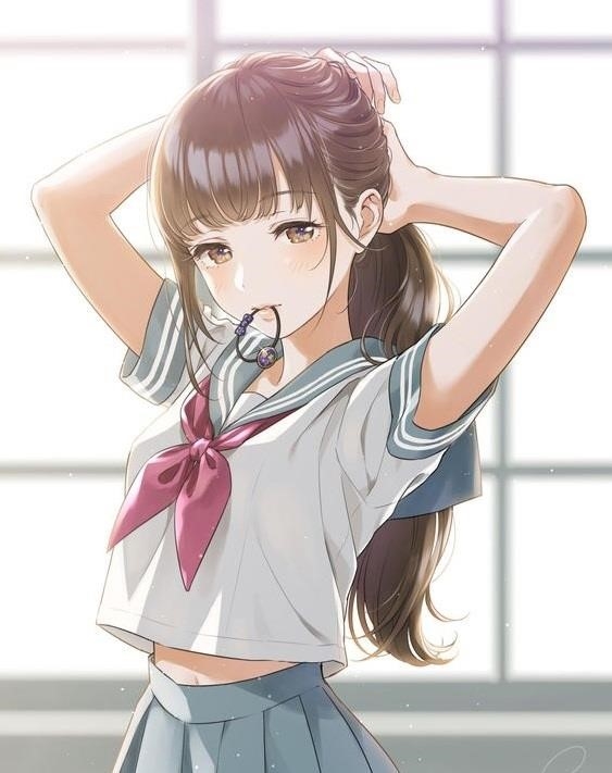 Hình ảnh cô gái anime đeo tóc chặt