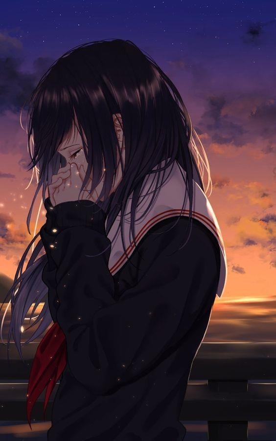 Hình ảnh cô gái Anime đau khổ và rơi nước mắt.