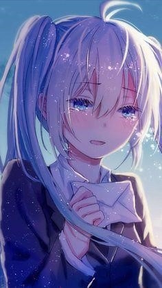 Hình ảnh cô gái Anime đau lòng khóc đau đớn.