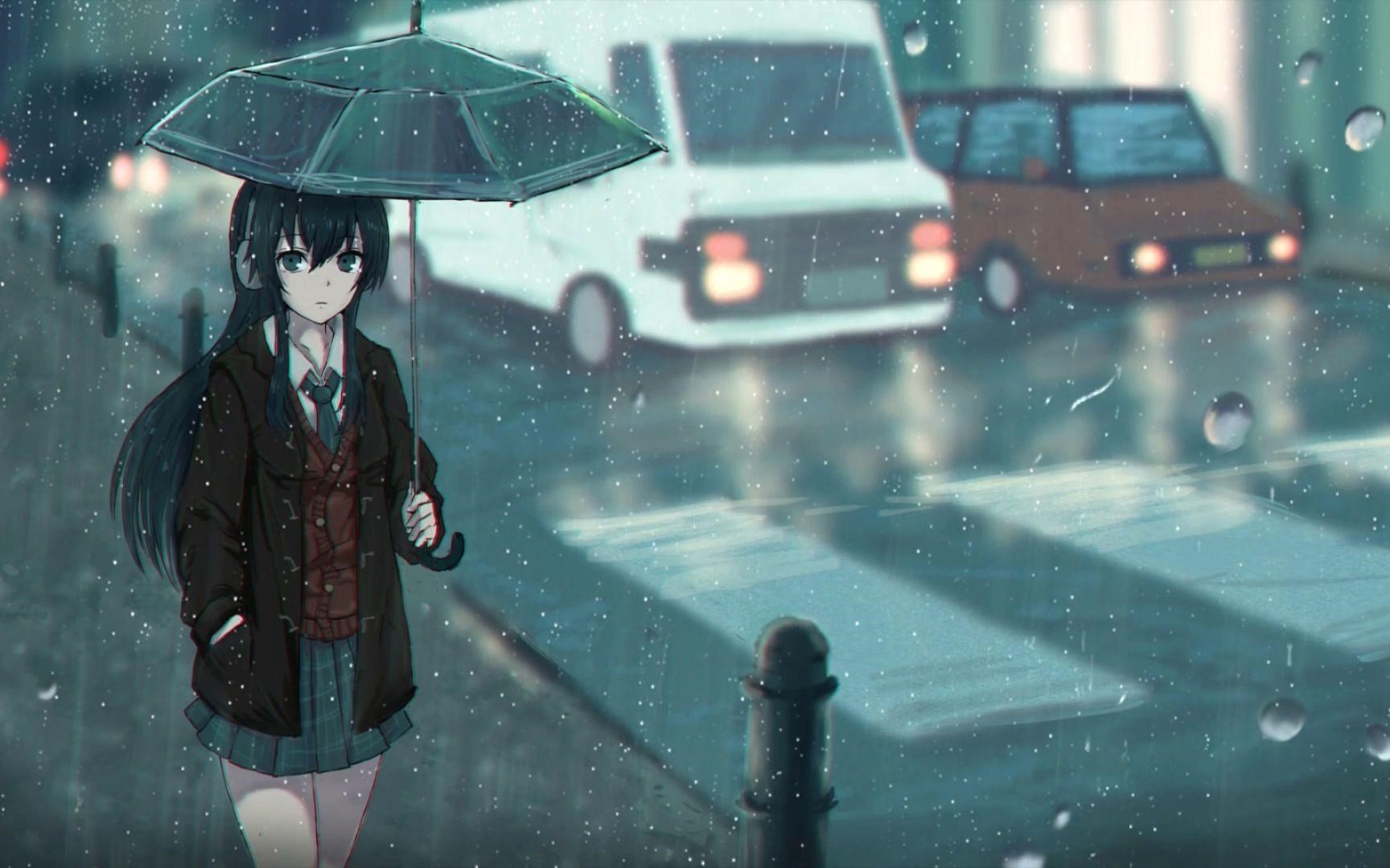 Hình ảnh hoạt hình mưa buồn, cô đơn. đẹp
