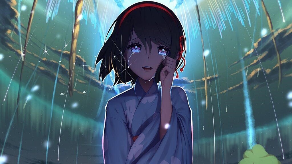 Hình ảnh của cô gái anime đang khóc với nhiều cảm xúc.