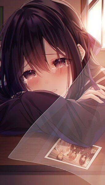 Hình ảnh anime tràn đầy cảm xúc, cô đơn.