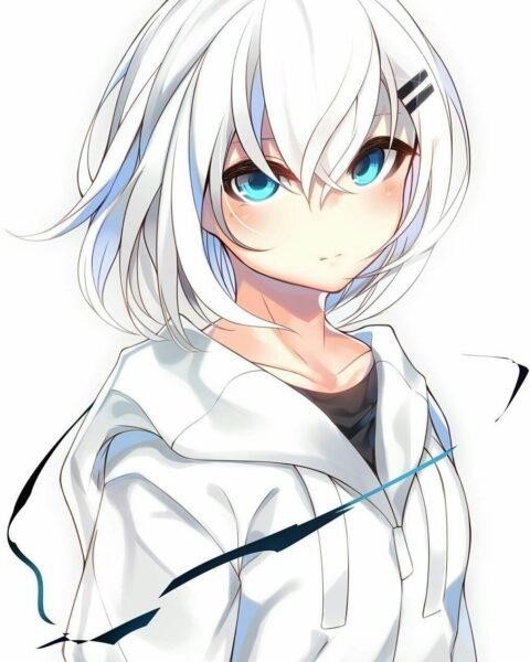 Hình ảnh cô gái anime tóc màu bạc xinh đẹp và cá tính.