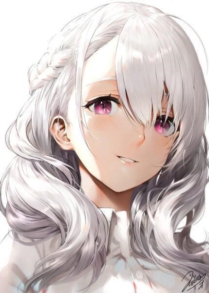 Hình ảnh cô gái anime tóc bạc xinh đẹp, cá tính.