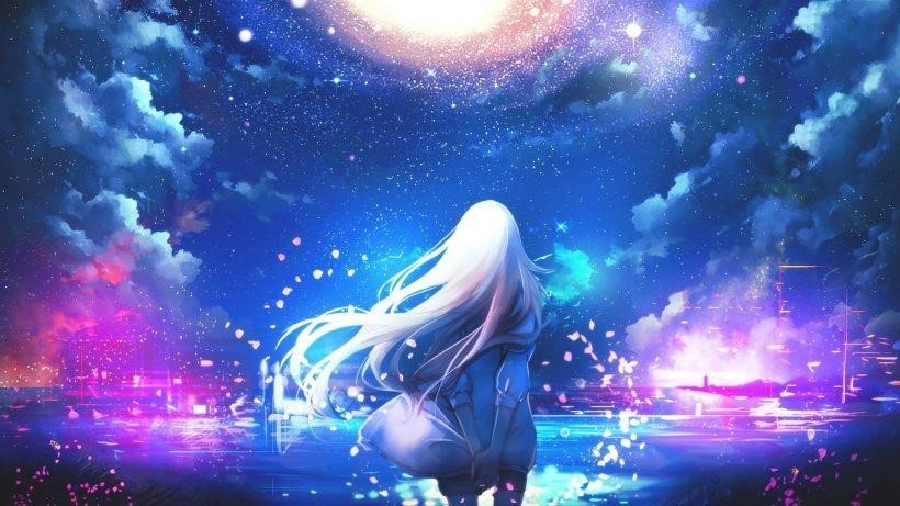 Hình ảnh thiên hà huyền ảo trong anime rất đẹp.