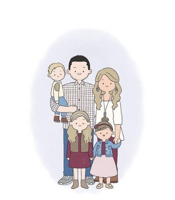 Hình ảnh cho hình ảnh của một gia đình gồm 5 người trong phong cách anime.