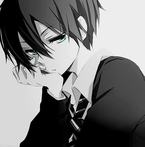 Hình ảnh của chàng trai anime mang vẻ lạnh lùng và màu sắc trắng đen.