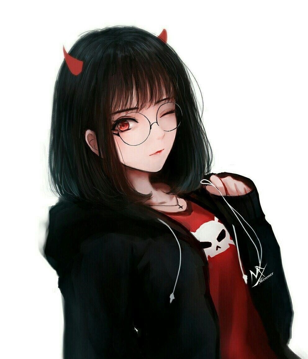 Hình ảnh của một cô gái anime xinh đẹp và cá tính đang đeo kính.