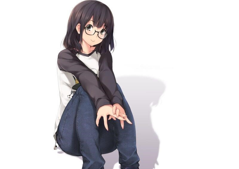 Hình ảnh của cô gái anime xinh đẹp và cá tính đang đeo kính.