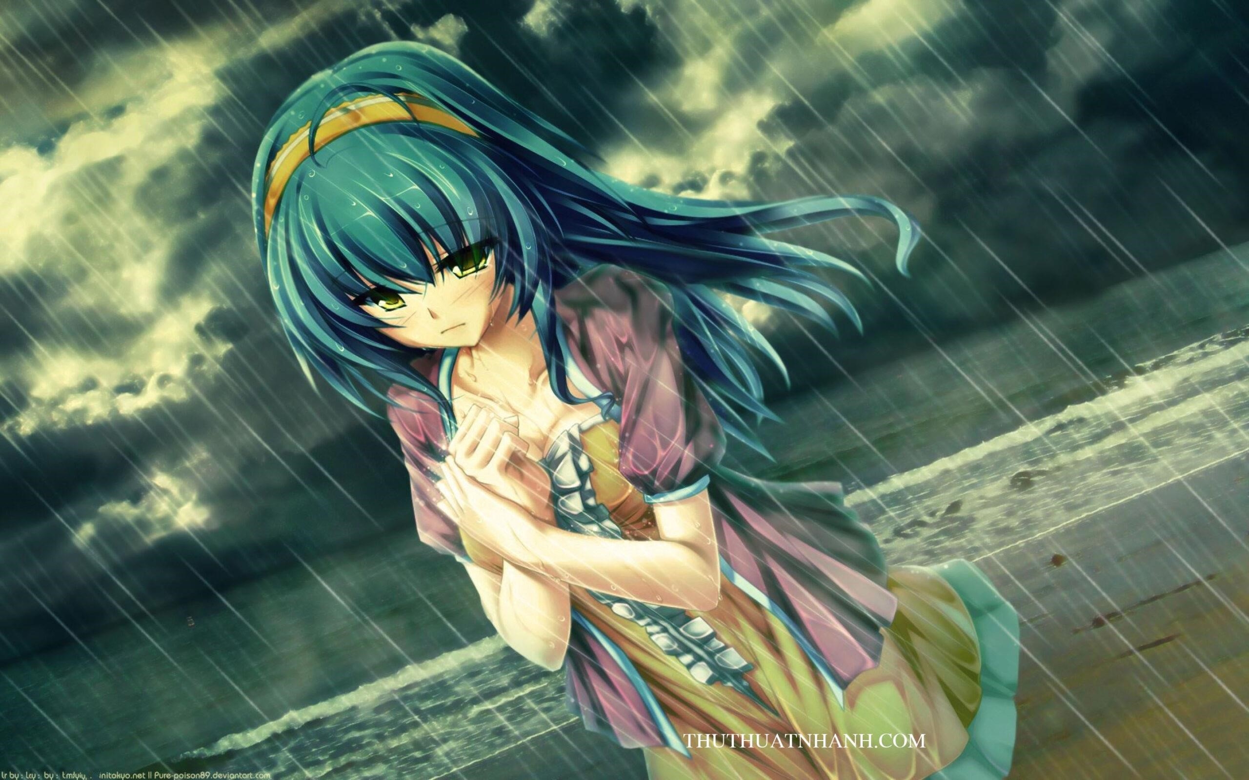 Ảnh anime buồn khóc dưới mưa thể hiện cảm xúc đau buồn, sầu lòng của nhân vật trong tình huống mưa rơi, tạo nên một bối cảnh đầy xúc cảm và lãng mạn.