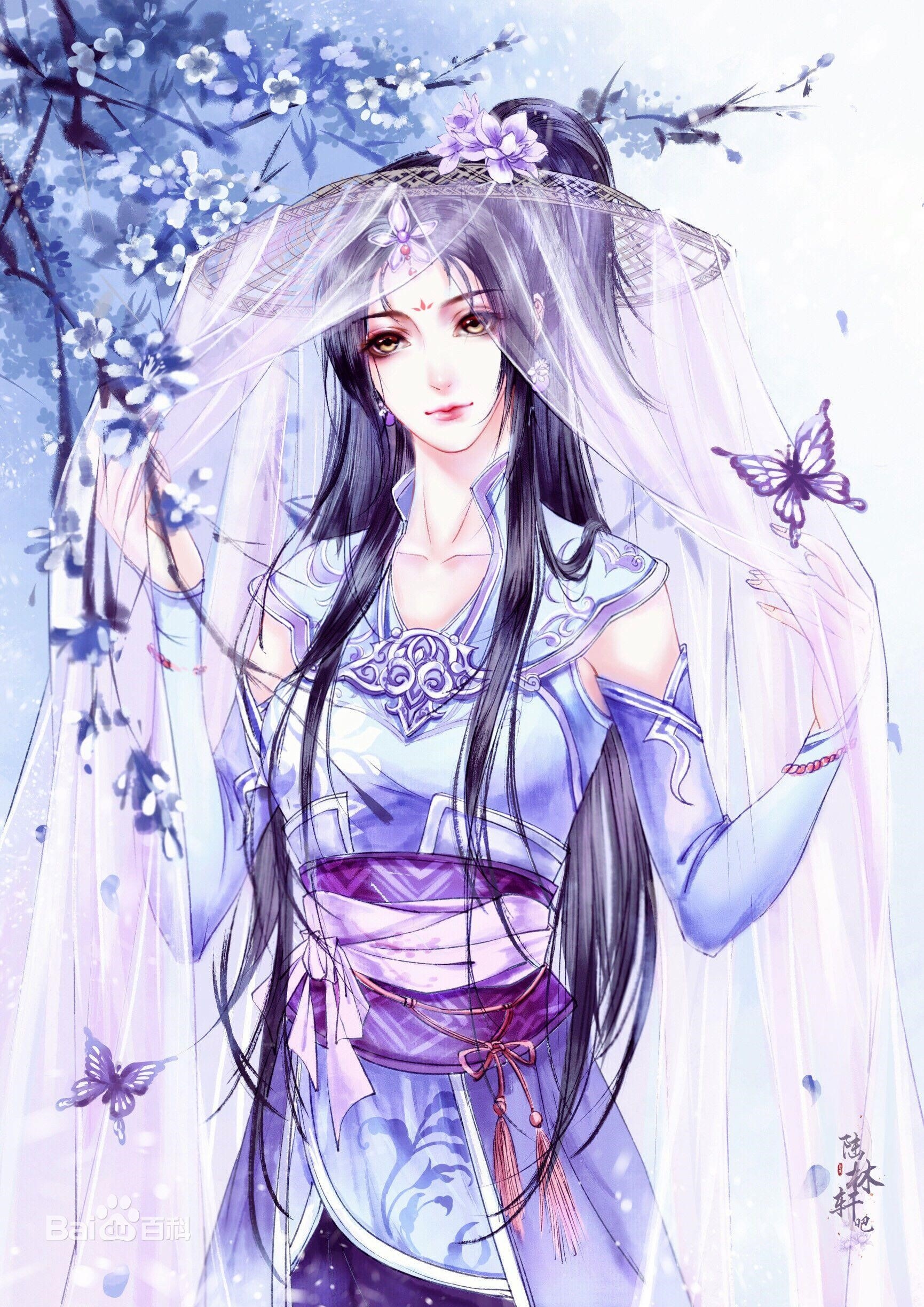 Hình ảnh của nhân vật nữ trong trang phục cổ trang Trung Quốc trong phong cách anime.